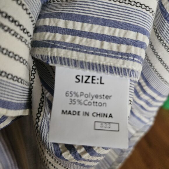 EVALESS Sky Blue Striped VNeck Blouse Large - Quiet Luxury Preppy Office Top New - Picture 6 of 11